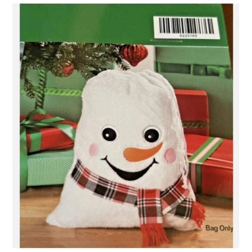 NEW Christmas happy Snowman cloth gift bag 13.5